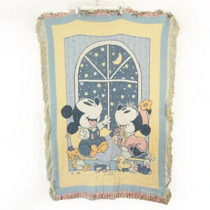 Vintage 90s Disney Baby Mickey & Co. Starry Night Woven Tapestry Throw Blanket